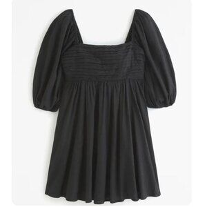 Abercrombie The A&F Emerson Poplin Puff Sleeve Mini Dress Black - Size Large